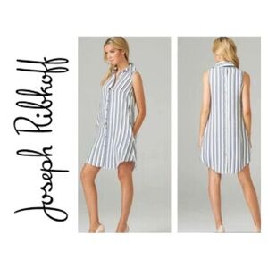 Joseph Ribkoff Blue & White Striped Sleeveless Shirt Dress